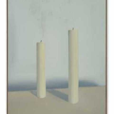 Gavin Turk (b. 1967) Zwei rauchende Kerzen, 2022 Oil on canvas 80 x 60 cm; (31 1/2 x 23 5/8 in.)